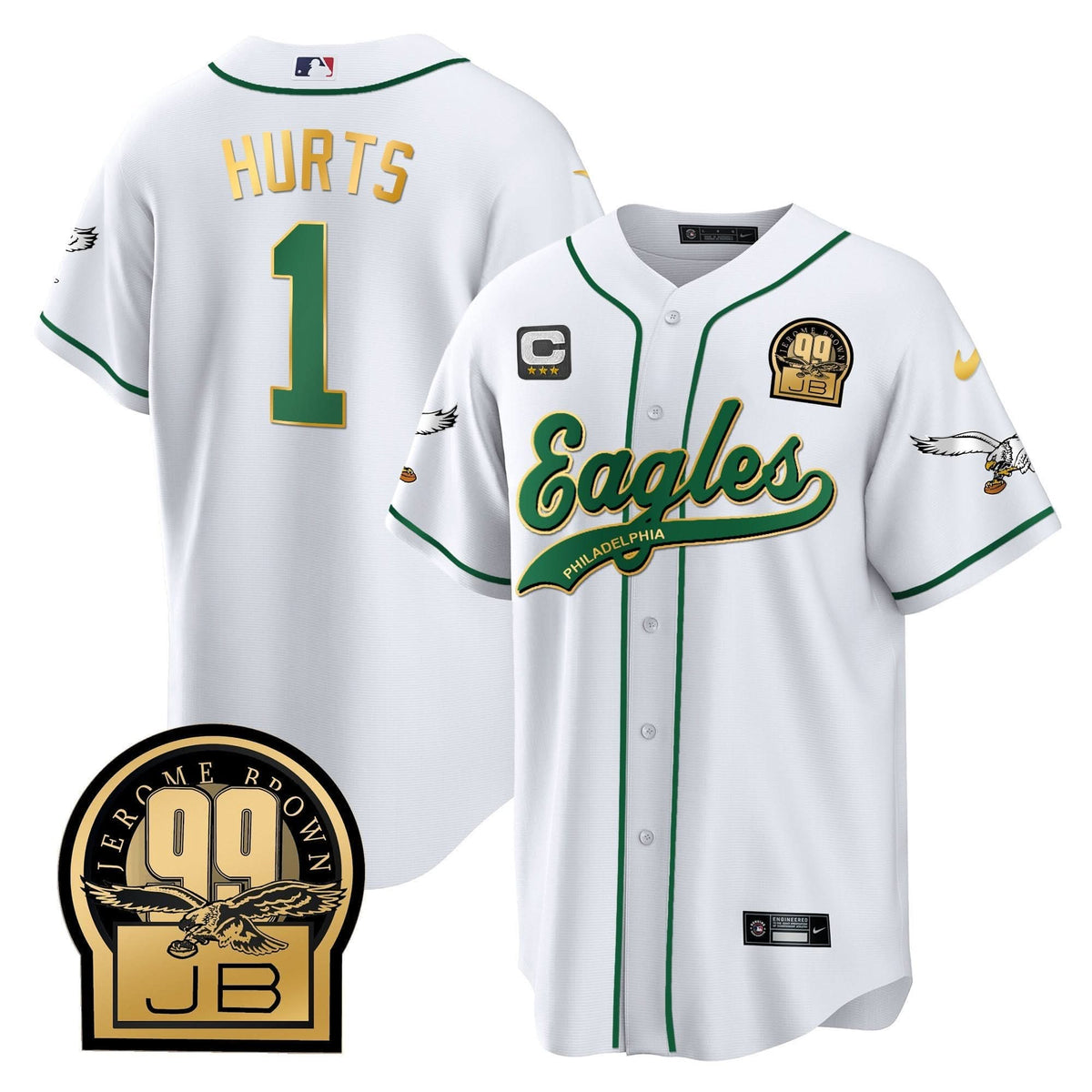 PHI Jerome Brown Retired Patch Kelly Green Baseball Jersey - All Stitched
