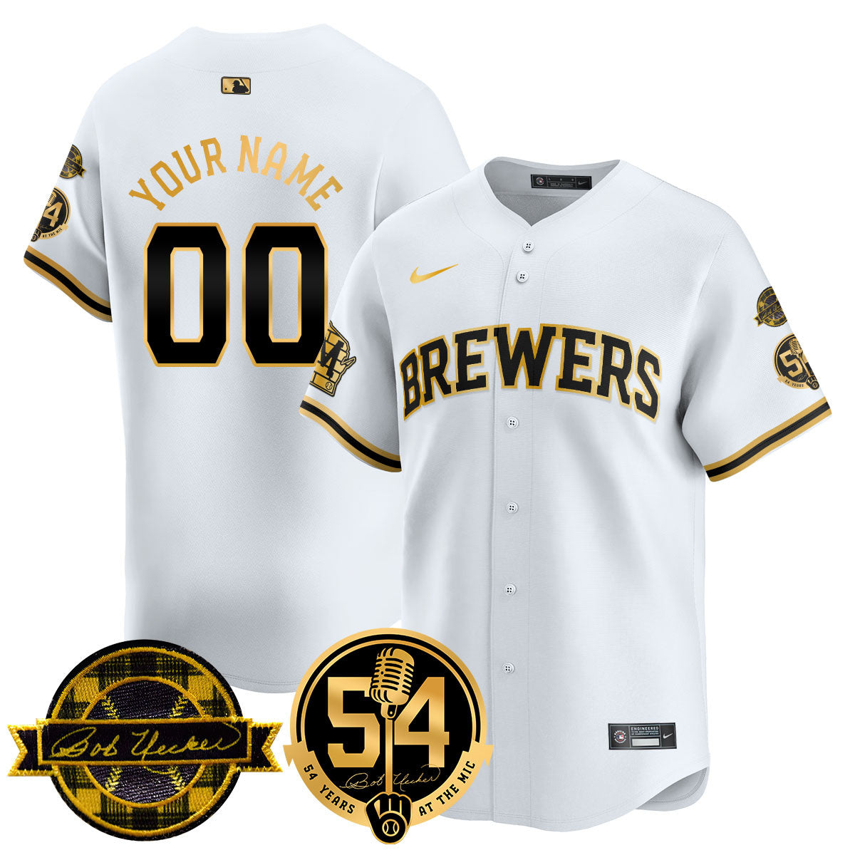 Custom Name/Number Milwaukee Brewers Jersey - Bob Uecker, 54 Seasons for Brewers - All Stitched
