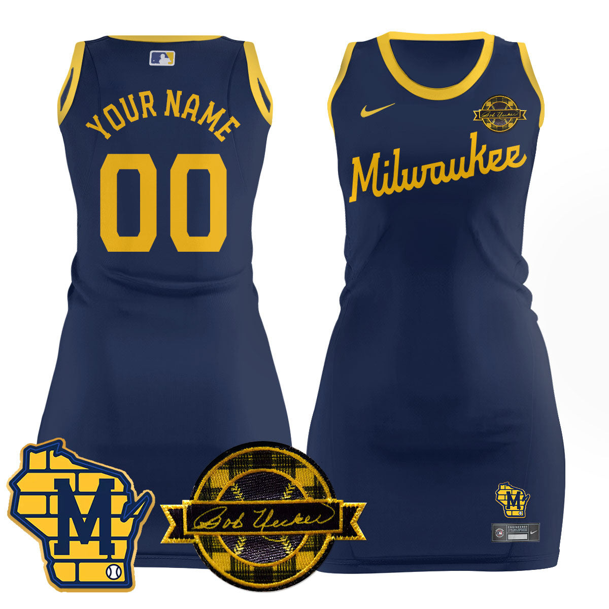 Custom Name/Number Milwaukee Brewers Limited Jersey Dress - Bob Uecker Patch - All Stitched