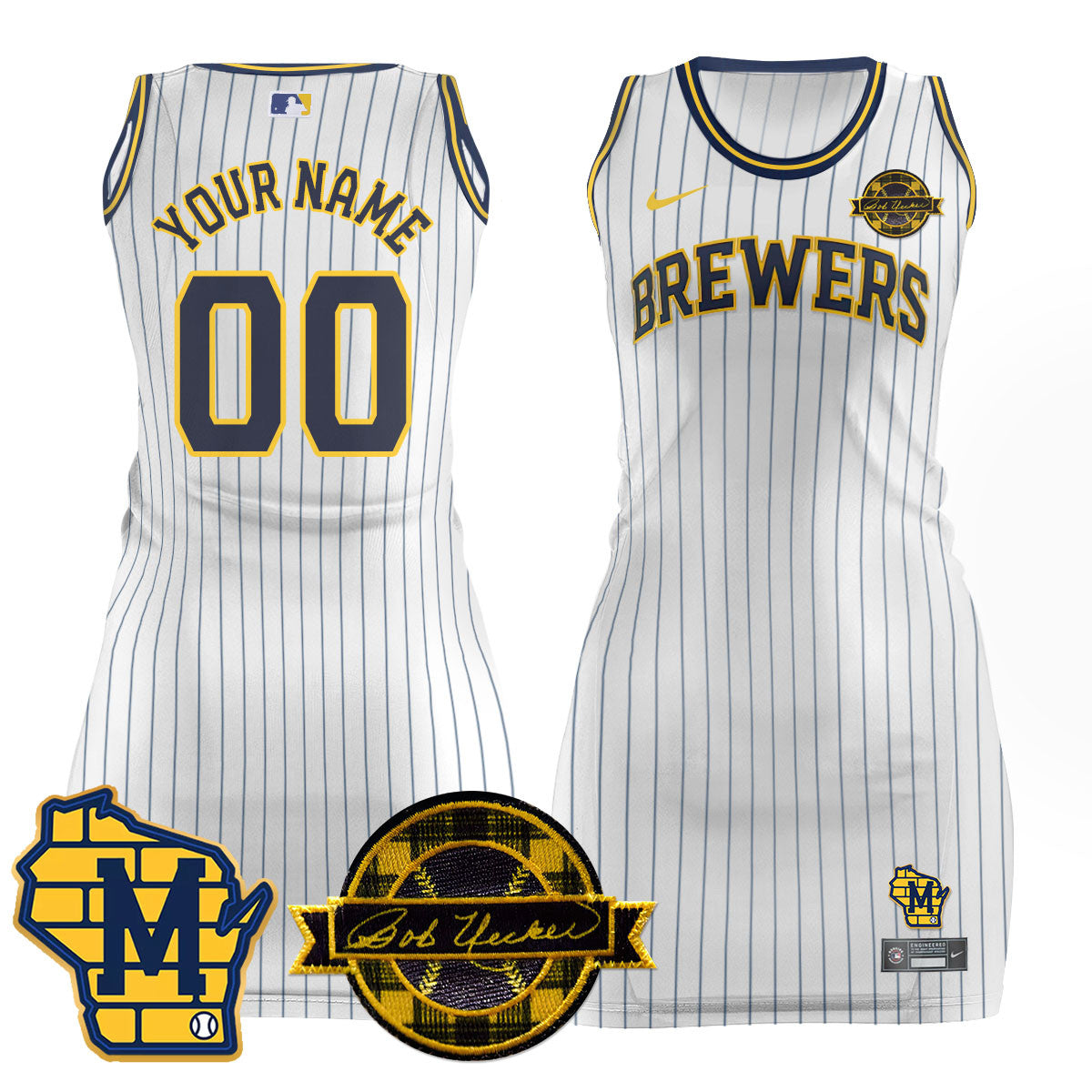 Custom Name/Number Milwaukee Brewers Limited Jersey Dress - Bob Uecker Patch - All Stitched