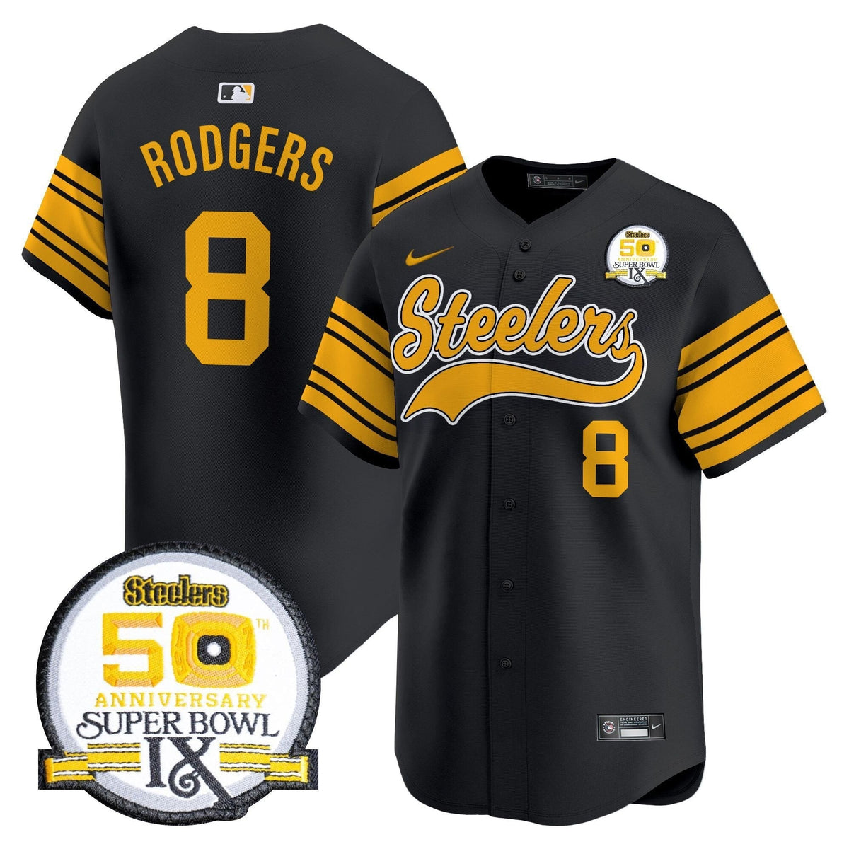 PIT 50th Anniversary Of Super Bowl IX Patch Vapor Premier Baseball Jersey - All Stitched