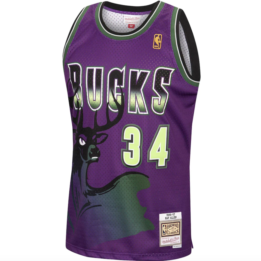 Men's Ray Allen Milwaukee Bucks Mitchell & Ness 1996-97 Hardwood Classics Reload Swingman Jersey - Purple