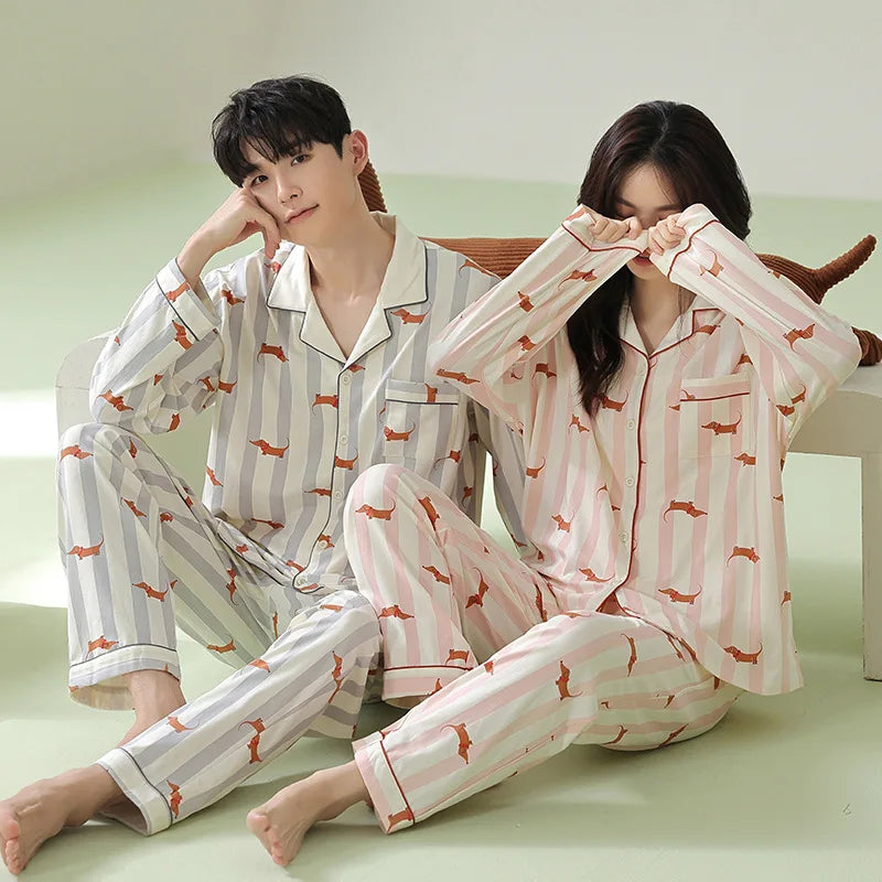 Spring 2026 Cotton Pajamas For Women Men Lovers Dachshund Sausage Teckel Two Pieces Long Sleeve Tops Full Length Pants 54903