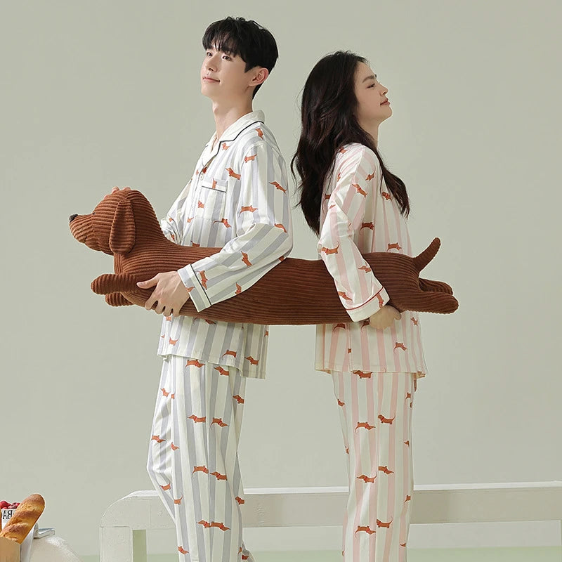 Spring 2026 Cotton Pajamas For Women Men Lovers Dachshund Sausage Teckel Two Pieces Long Sleeve Tops Full Length Pants 54903