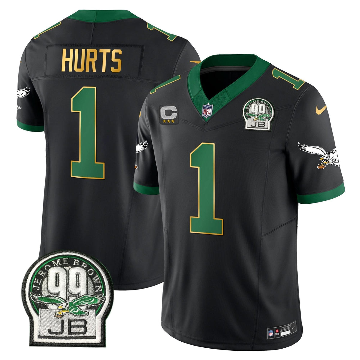 PHI Jerome Brown Patch Kelly Green Gold Trim Jersey