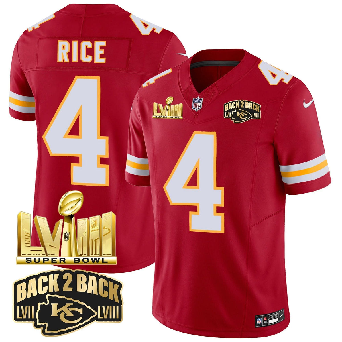 KC Super Bowl LVIII & Back 2 Back Gold Patch Vapor Jersey