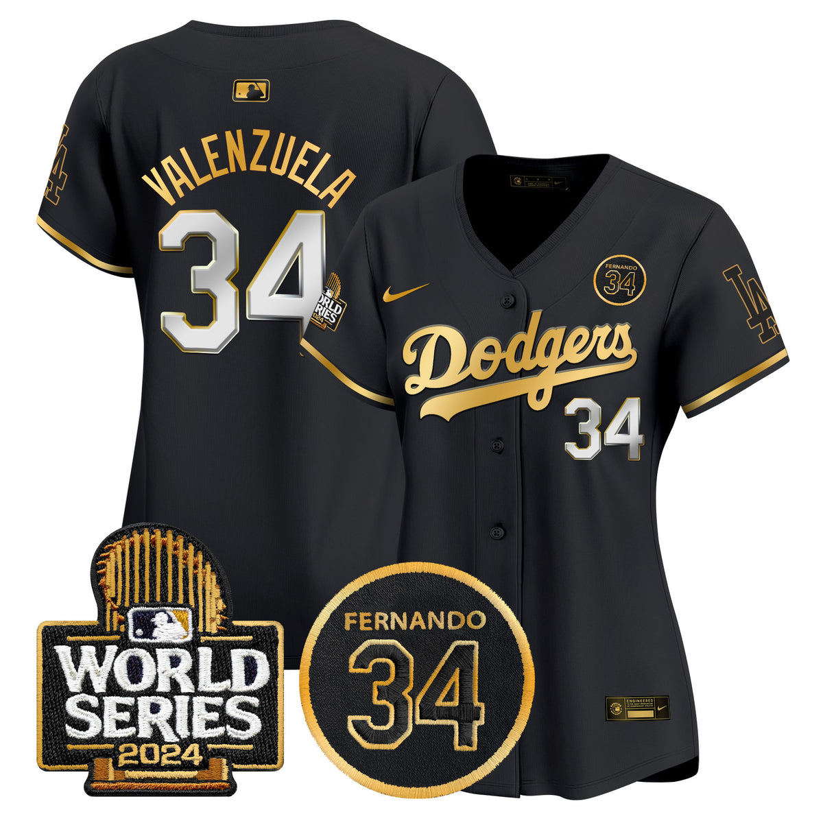 Women's Dodgers Fernando Valenzuela Memorial & 2024 World Series Patch Vapor Premier Limited Jersey - All Stitched
