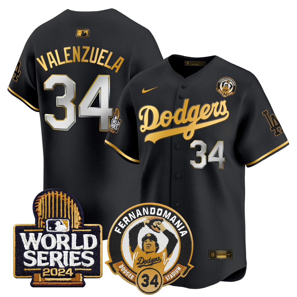 Men's Dodgers Fernando Valenzuela & 2024 World Series Patch Vapor Premier Limited Jersey - All Stitched
