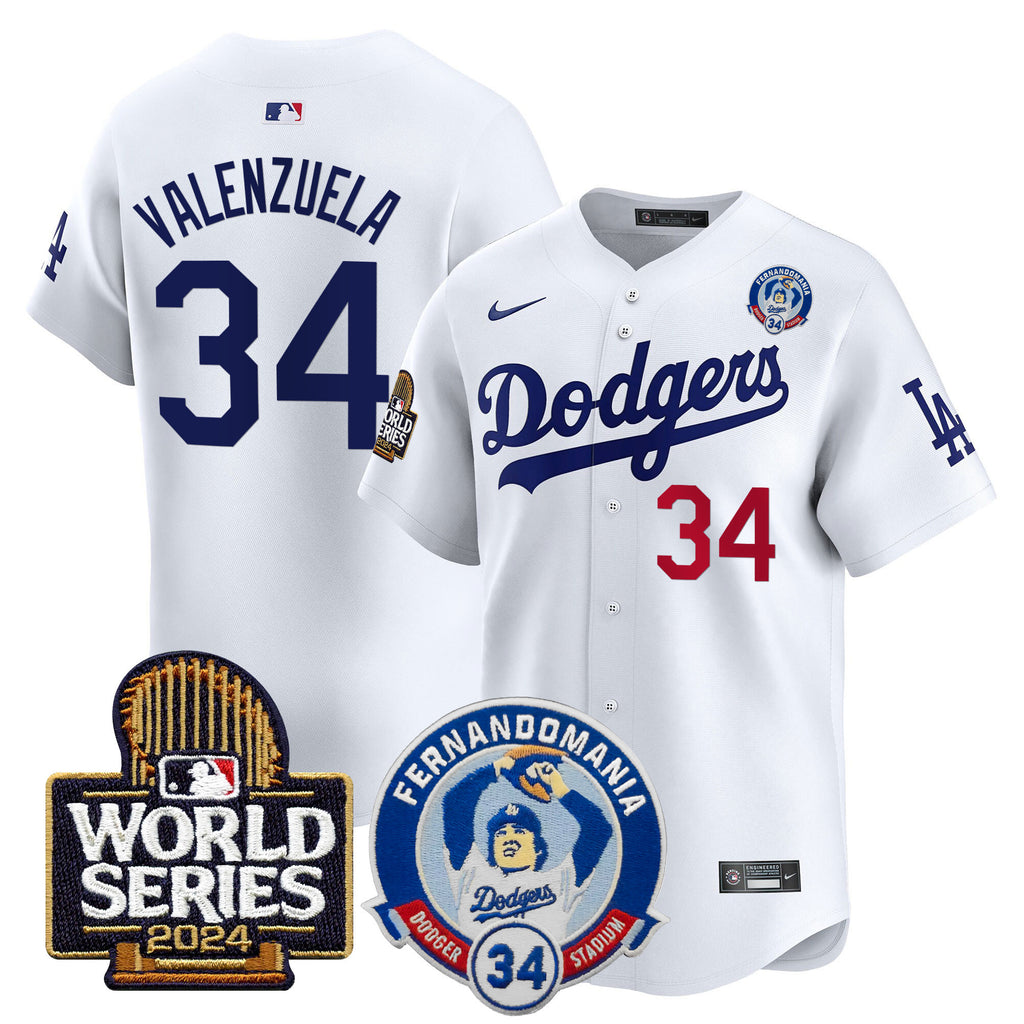 Men's Dodgers Fernando Valenzuela & 2024 World Series Patch Vapor Premier Limited Jersey V3 - All Stitched
