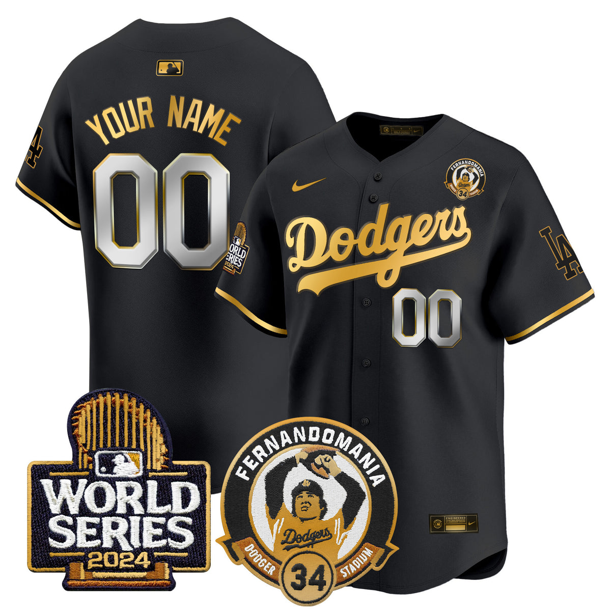 Dodgers Fernando Valenzuela & 2024 World Series Patch Vapor Premier Limited Custom Jersey - All Stitched