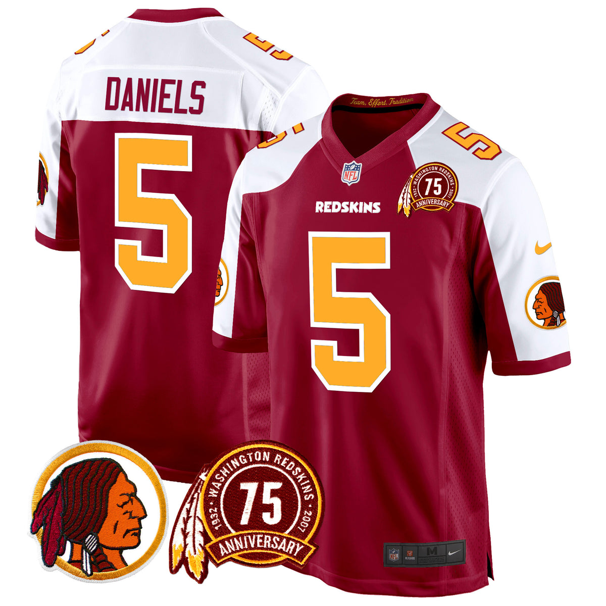Men's Washington Redskins 75th Patch Throwback Game Jersey - All Stitched