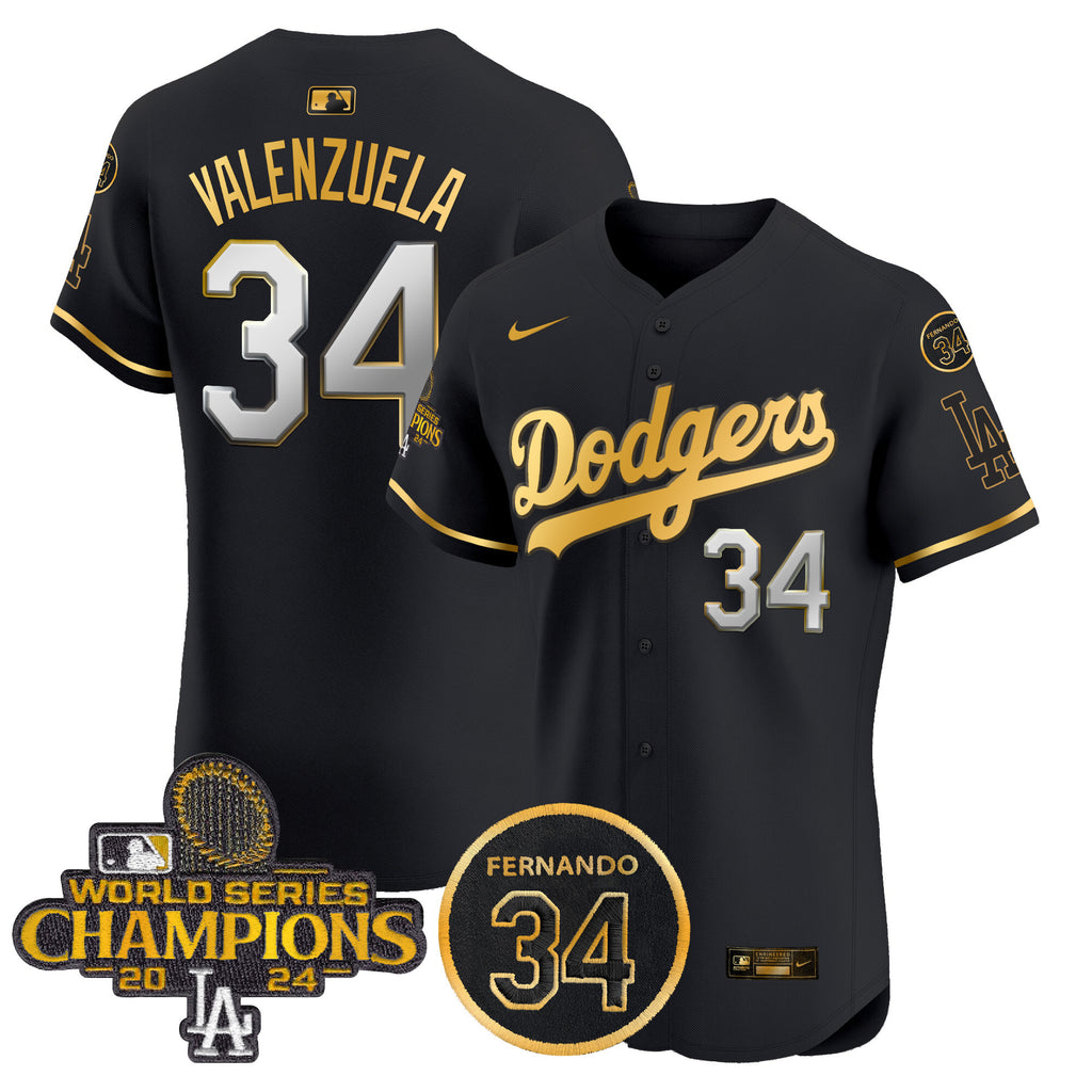 Men's Dodgers 2024 World Series Champions Gold Trim Vapor Premier Elite Jersey V2 - All Stitched