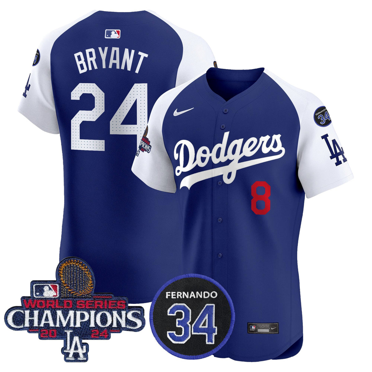 Men's Dodgers 2024 World Series Champions Patch Vapor Premier Elite Jersey V2 - All Stitched