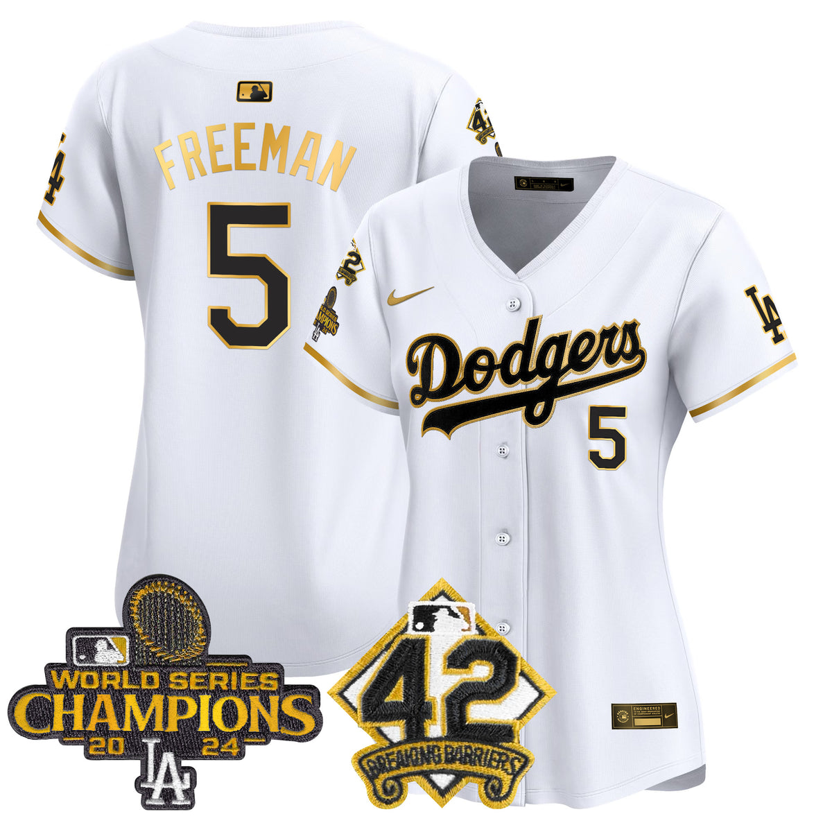 Women's Dodgers 2024 World Series Champions & Jackie Robinson Patch Vapor Premier Limited Jersey - All Stitched