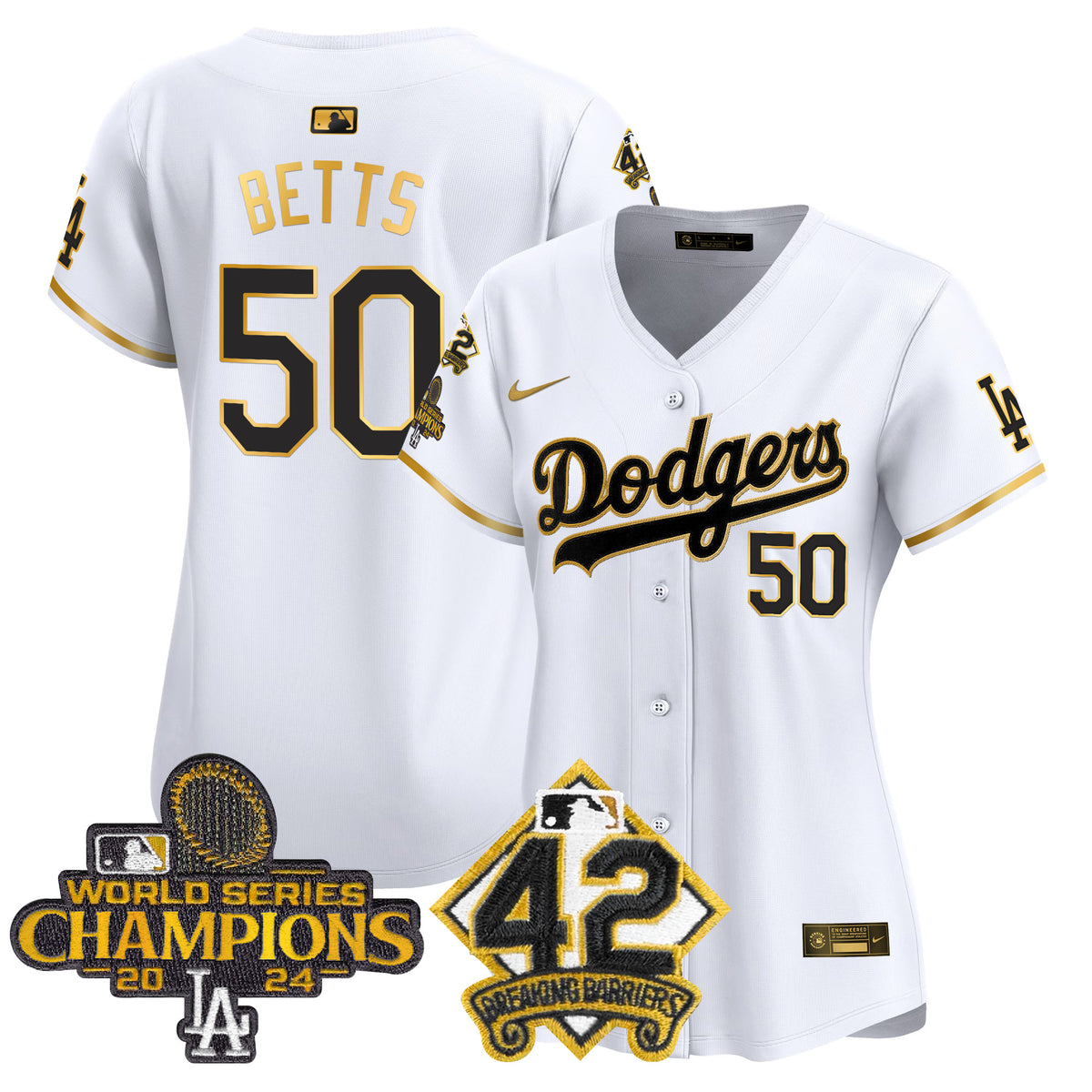Women's Dodgers 2024 World Series Champions & Jackie Robinson Patch Vapor Premier Limited Jersey - All Stitched