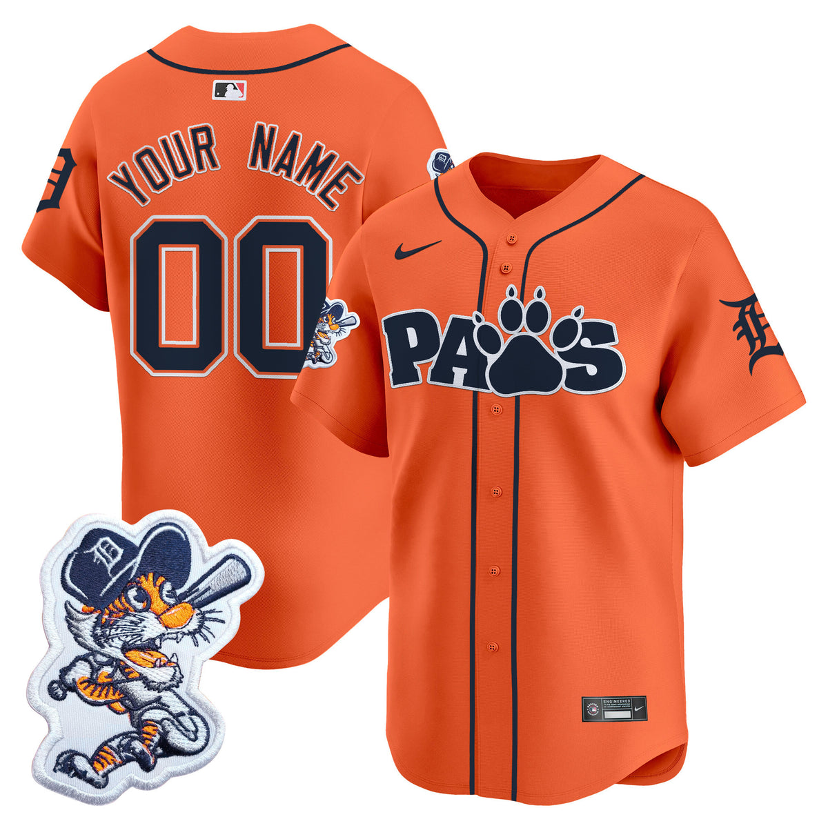 Detroit Tigers Paws Patch Vapor Premier Limited Custom Jersey V2 - All Stitched