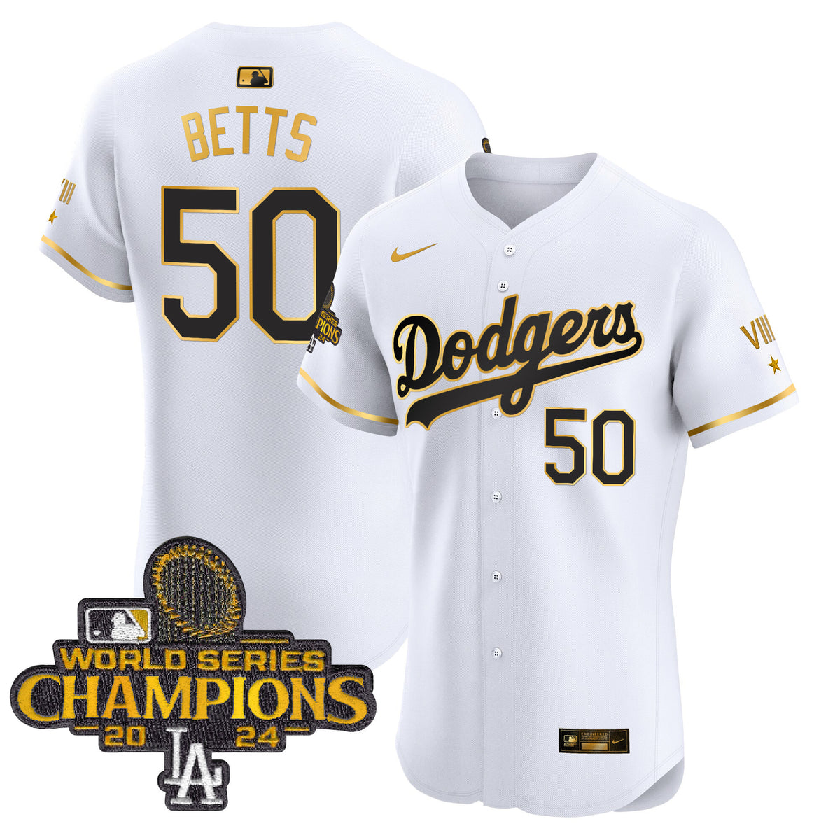 Men's Dodgers 2024 World Series Champions Gold Trim Vapor Premier Elite Jersey V3 - All Stitched