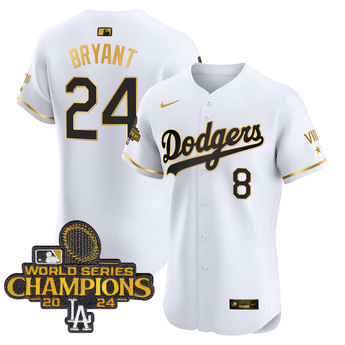 Men's Dodgers 2024 World Series Champions Gold Trim Vapor Premier Elite Jersey V3 - All Stitched