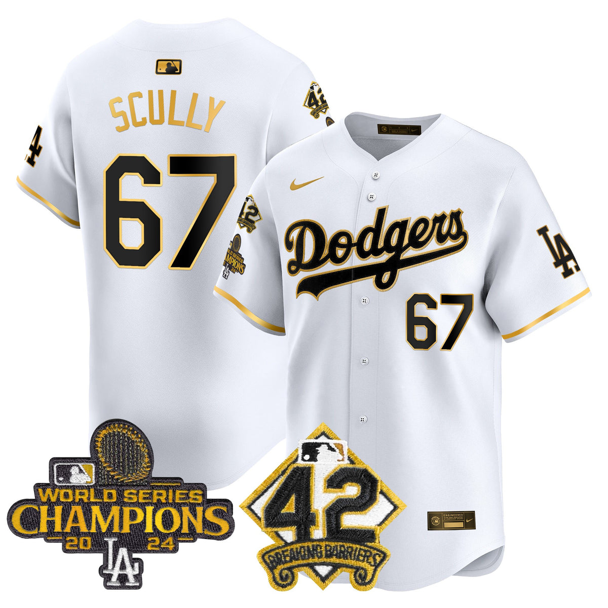 Men's Dodgers 2024 World Series Champions & Jackie Robinson Patch Vapor Premier Limited Jersey - All Stitched