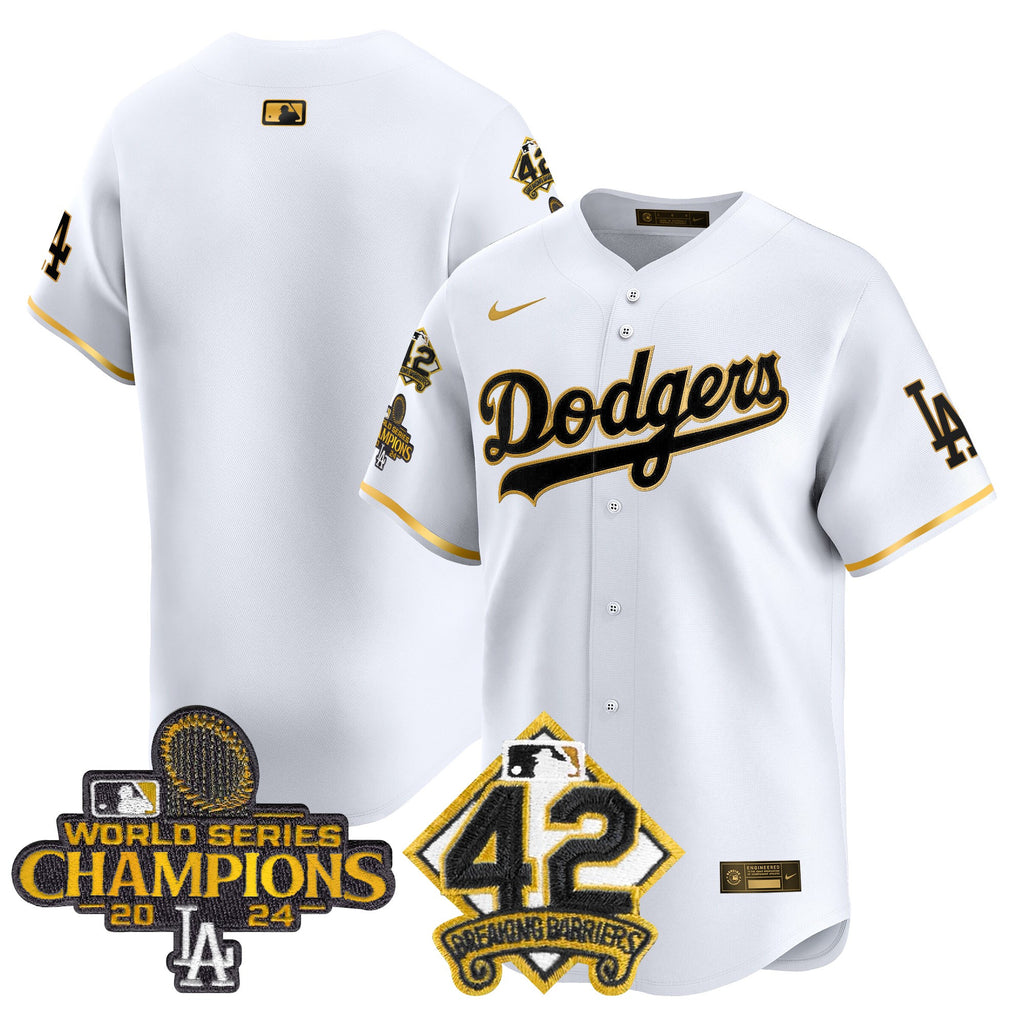 Men's Dodgers 2024 World Series Champions & Jackie Robinson Patch Vapor Premier Limited Jersey - All Stitched