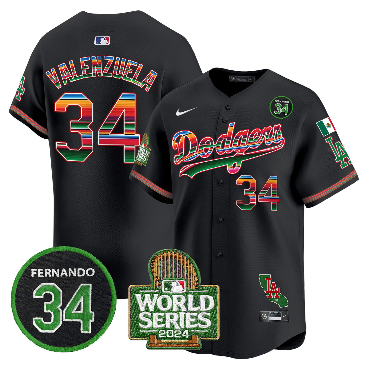 Men's Dodgers Mexico Fernando Memorial & 2024 World Series Patch Vapor Premier Limited Jersey - All Stitched