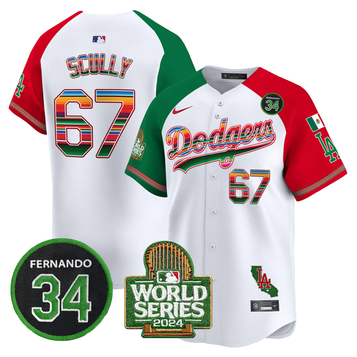 Men's Dodgers Mexico Fernando Memorial & 2024 World Series Patch Vapor Premier Limited Jersey - All Stitched