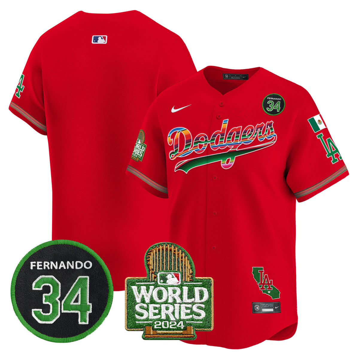 Men's Dodgers Mexico Fernando Memorial & 2024 World Series Patch Vapor Premier Limited Jersey - All Stitched