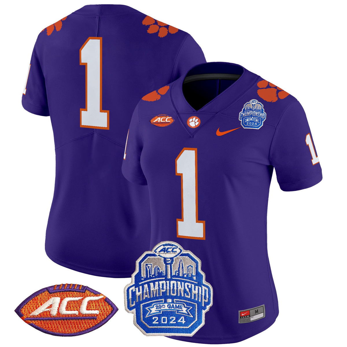 Women's Clemson Tigers 2024 ACC Championship Patch Vapor Limited Jersey - All Stitched