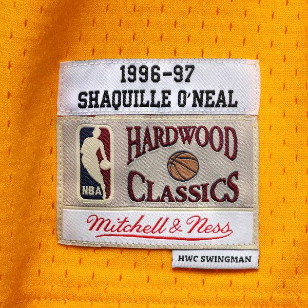 Men's Los Angeles Lakers Shaquille O'Neal Mitchell & Ness Gold 1996-97 Hardwood Classics Swingman Jersey