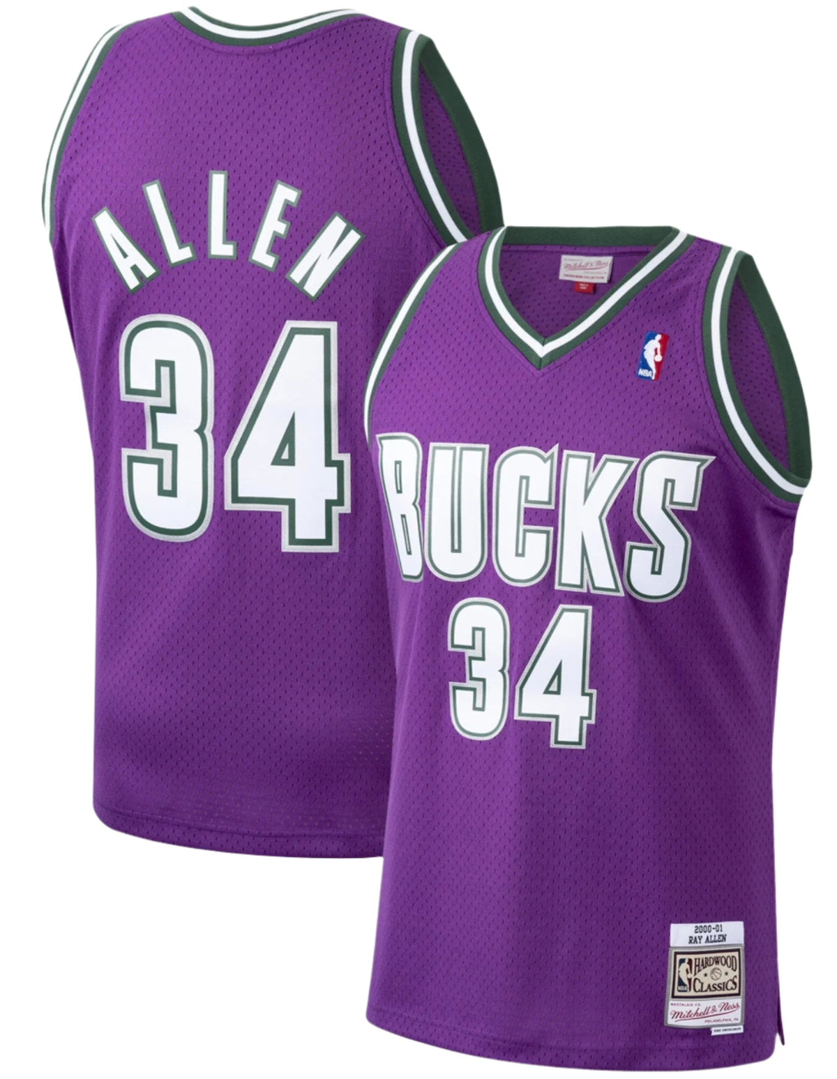 Men's Mitchell & Ness Ray Allen Milwaukee Bucks Purple 2000-01 Hardwood Classics Swingman Jersey